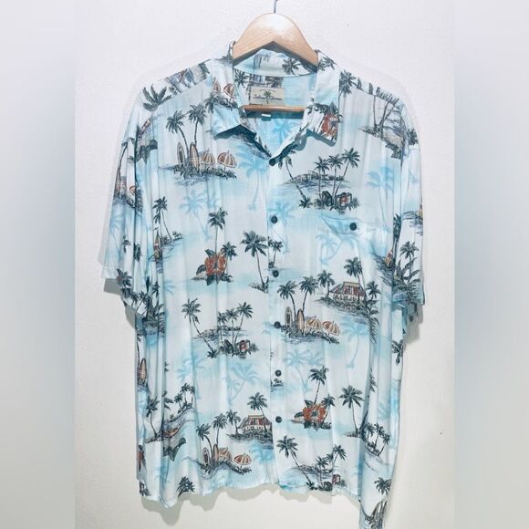Island Shores Hawaiian shirt tropical Sport surfing palms Resort Beach men’s XXL - Picture 1 of 5